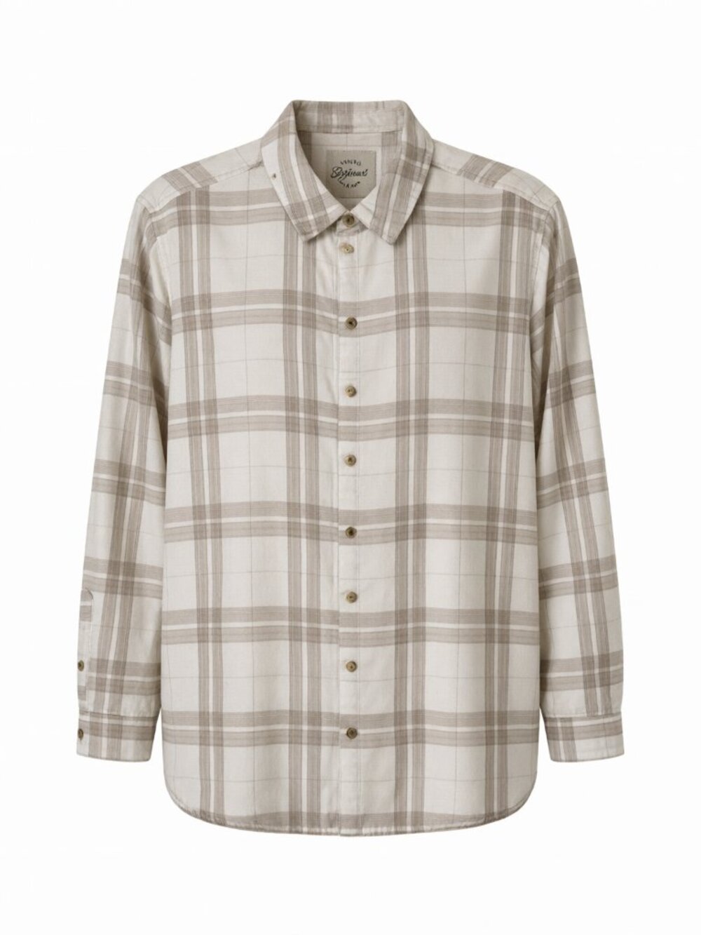 Jachs Girlfriend Women's Plaid Button Down Shirt L Beige